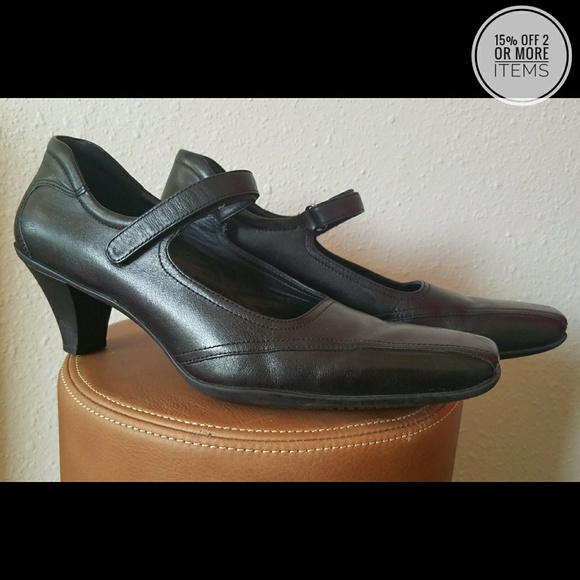 Ecco Shoes - ECCO Black Mary Jane Leather Heels Euro 38